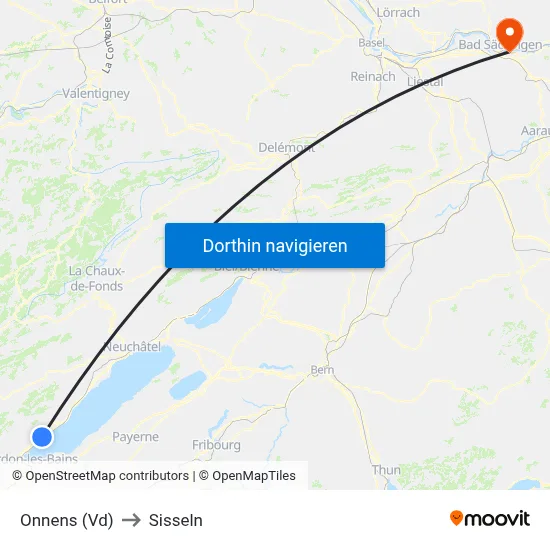 Onnens (Vd) to Sisseln map