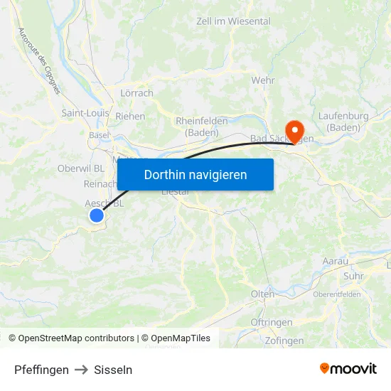 Pfeffingen to Sisseln map