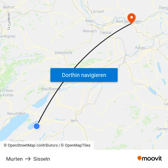 Murten to Sisseln map