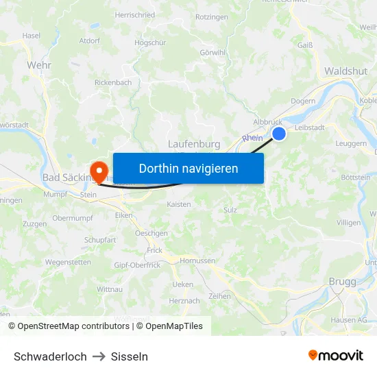 Schwaderloch to Sisseln map