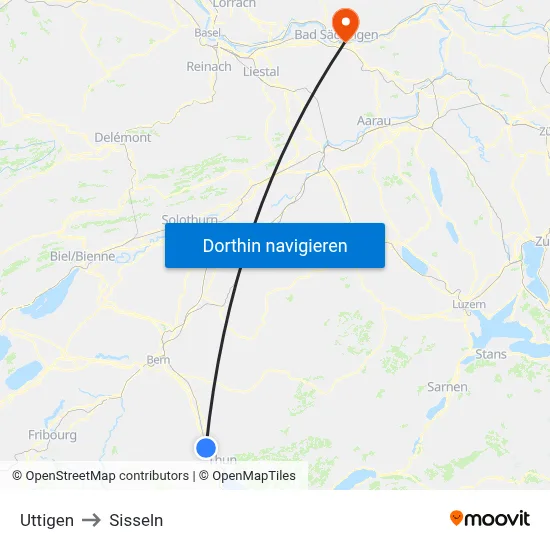 Uttigen to Sisseln map
