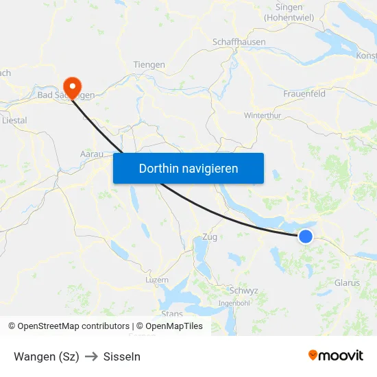 Wangen (Sz) to Sisseln map
