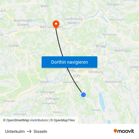 Unterkulm to Sisseln map