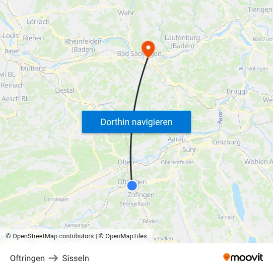 Oftringen to Sisseln map