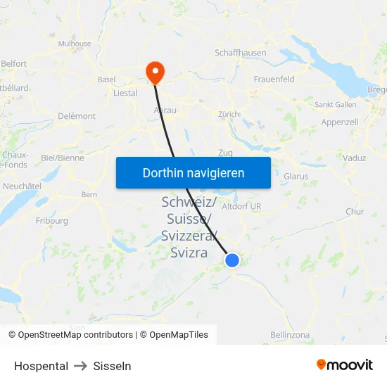 Hospental to Sisseln map
