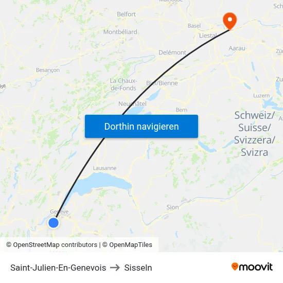 Saint-Julien-En-Genevois to Sisseln map