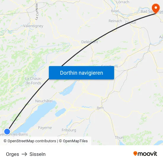 Orges to Sisseln map