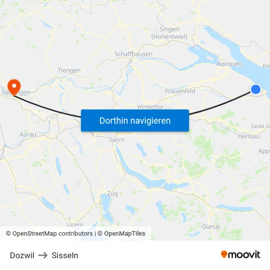 Dozwil to Sisseln map