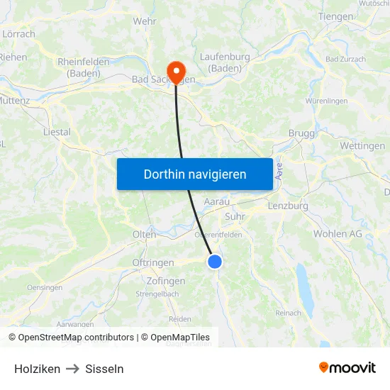 Holziken to Sisseln map