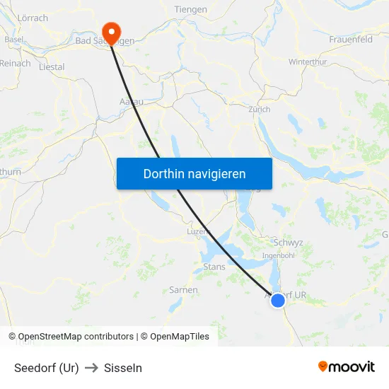 Seedorf (Ur) to Sisseln map