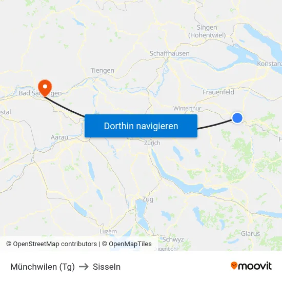 Münchwilen (Tg) to Sisseln map