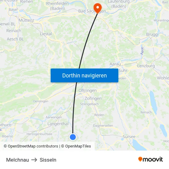 Melchnau to Sisseln map