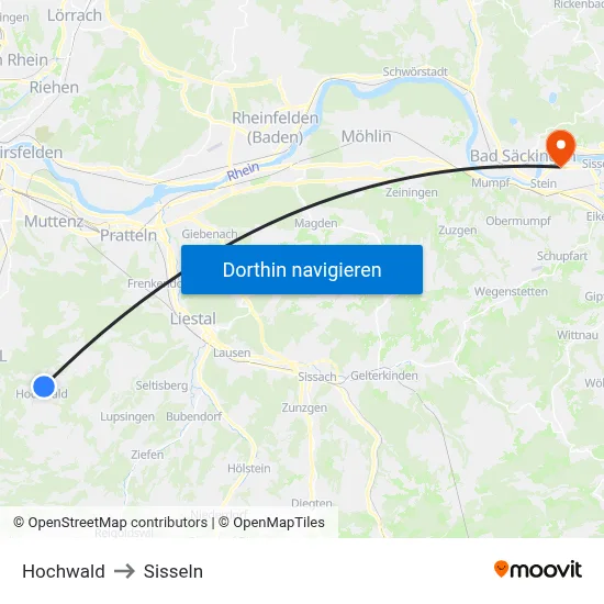 Hochwald to Sisseln map