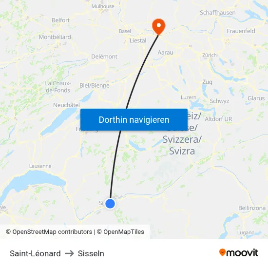 Saint-Léonard to Sisseln map