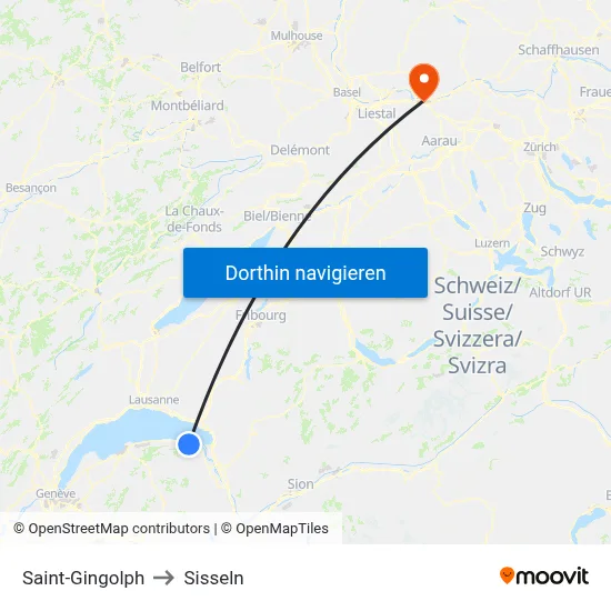 Saint-Gingolph to Sisseln map