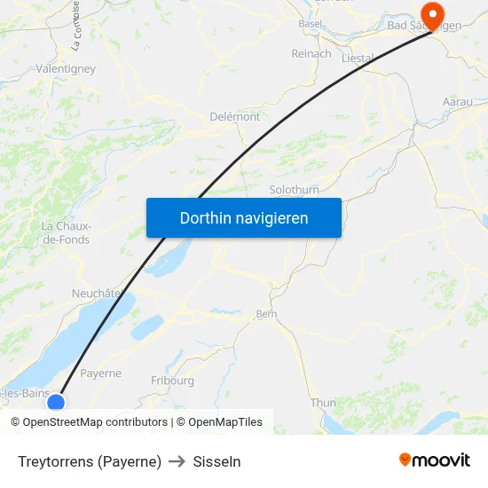 Treytorrens (Payerne) to Sisseln map