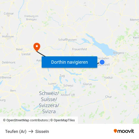 Teufen (Ar) to Sisseln map