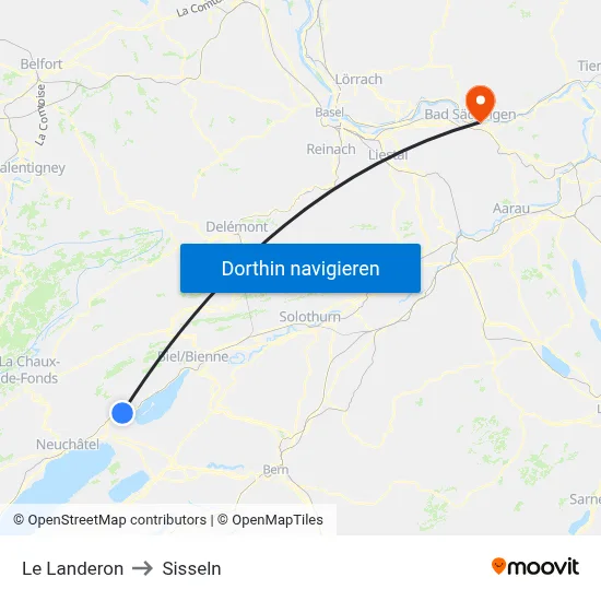 Le Landeron to Sisseln map