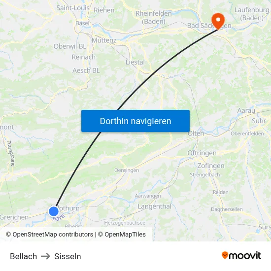 Bellach to Sisseln map