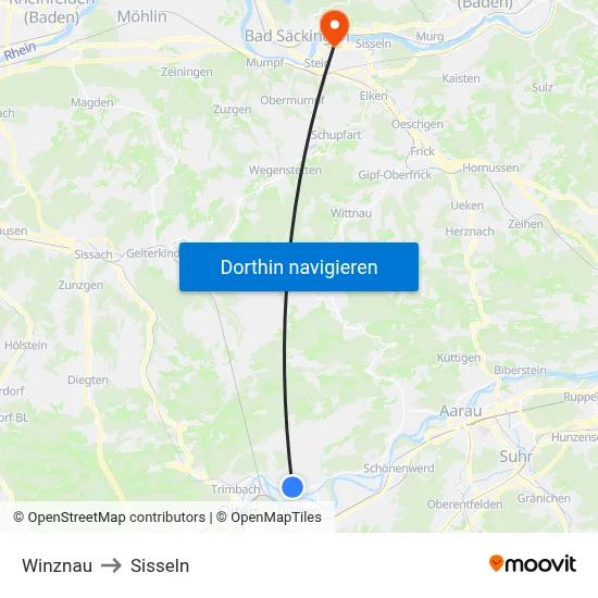 Winznau to Sisseln map