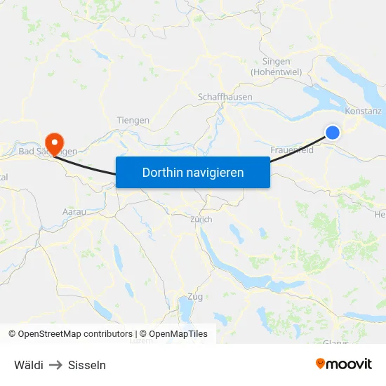 Wäldi to Sisseln map