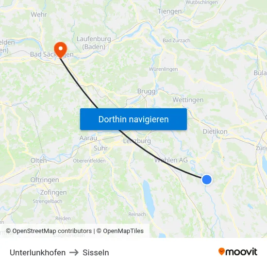 Unterlunkhofen to Sisseln map