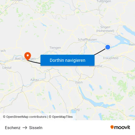 Eschenz to Sisseln map