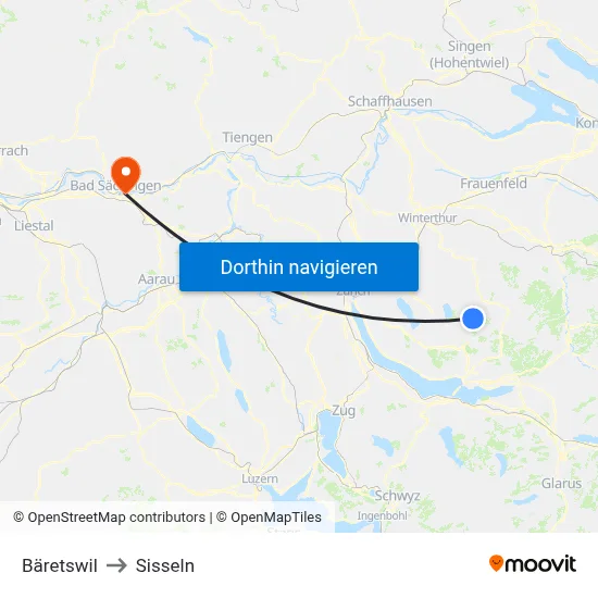 Bäretswil to Sisseln map