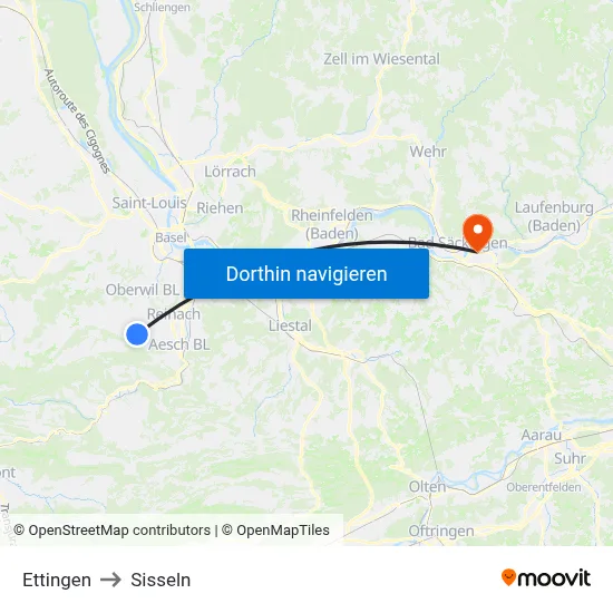 Ettingen to Sisseln map
