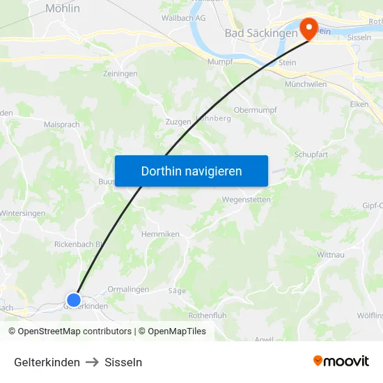 Gelterkinden to Sisseln map