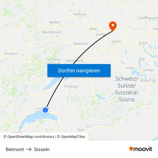 Belmont to Sisseln map