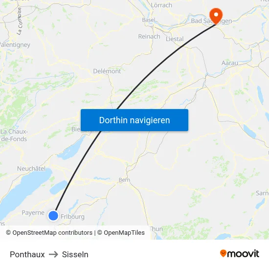 Ponthaux to Sisseln map