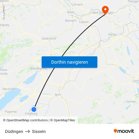 Düdingen to Sisseln map