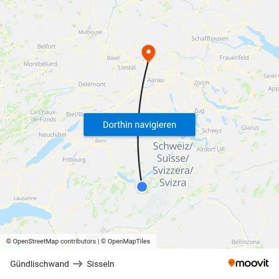 Gündlischwand to Sisseln map