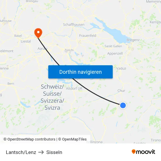 Lantsch/Lenz to Sisseln map