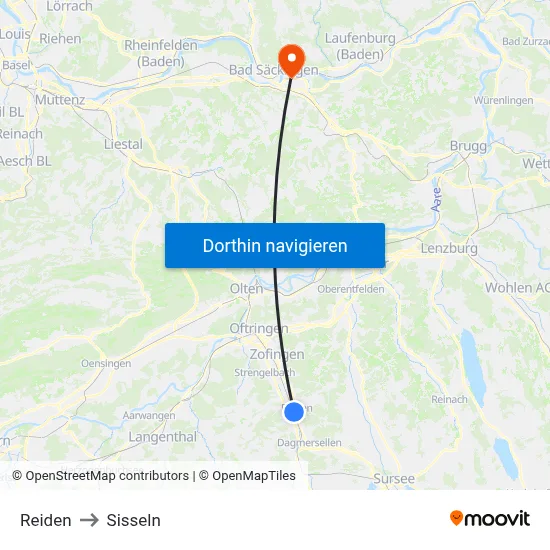 Reiden to Sisseln map