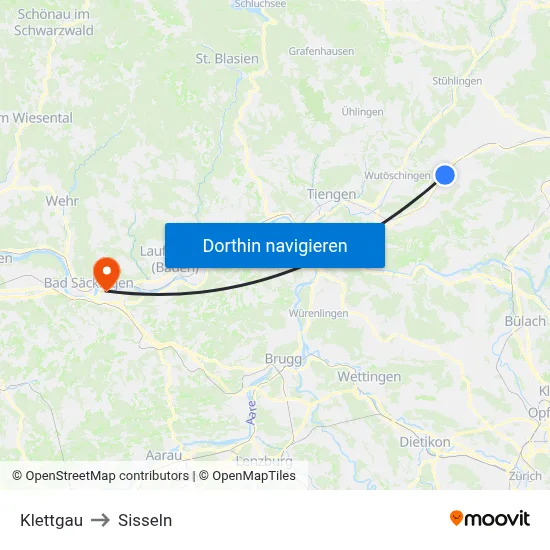 Klettgau to Sisseln map