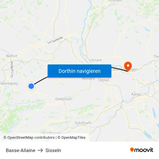 Basse-Allaine to Sisseln map