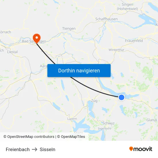 Freienbach to Sisseln map