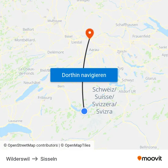 Wilderswil to Sisseln map