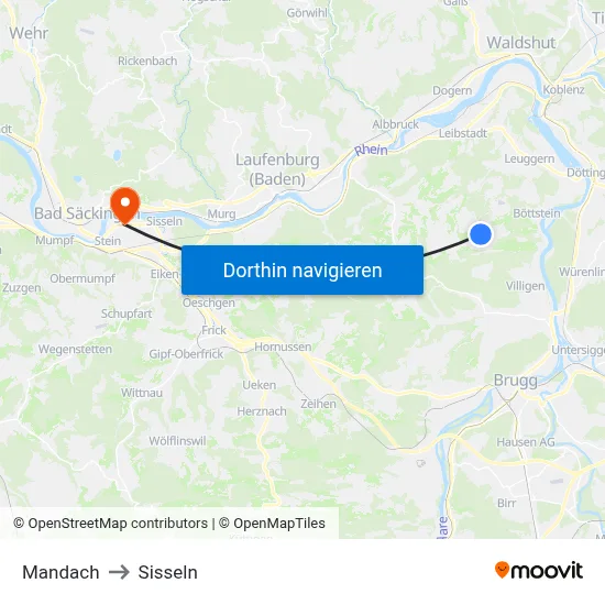 Mandach to Sisseln map