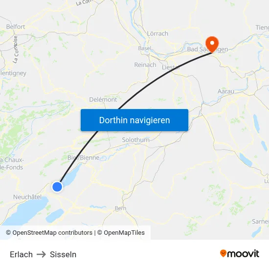 Erlach to Sisseln map