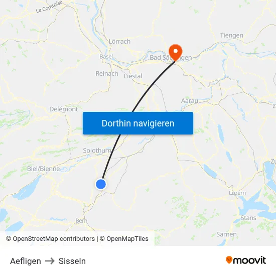 Aefligen to Sisseln map
