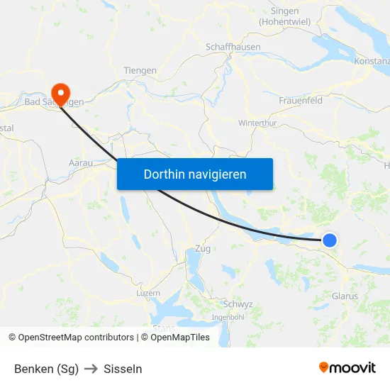 Benken (Sg) to Sisseln map