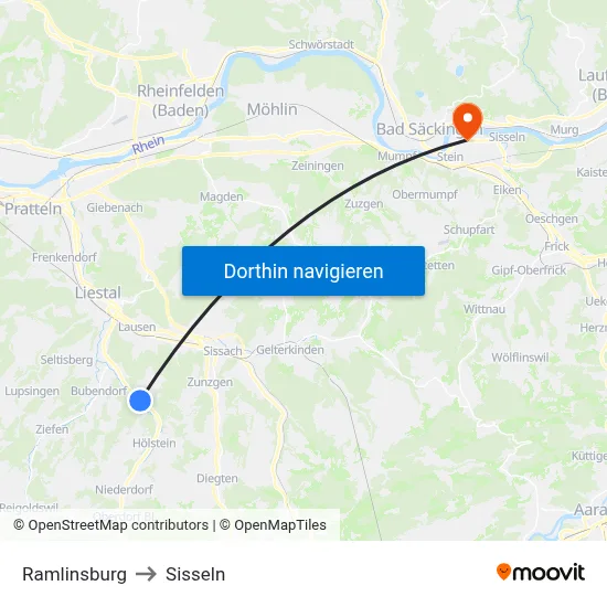 Ramlinsburg to Sisseln map