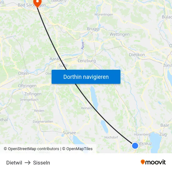 Dietwil to Sisseln map