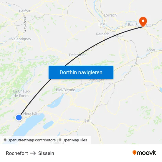 Rochefort to Sisseln map
