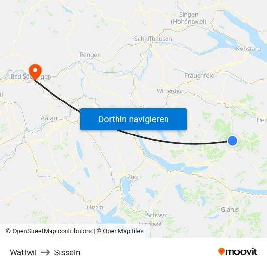 Wattwil to Sisseln map