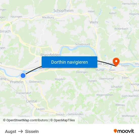 Augst to Sisseln map