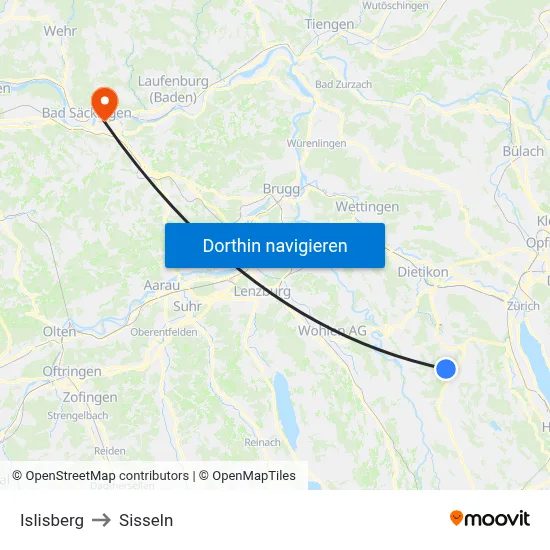 Islisberg to Sisseln map